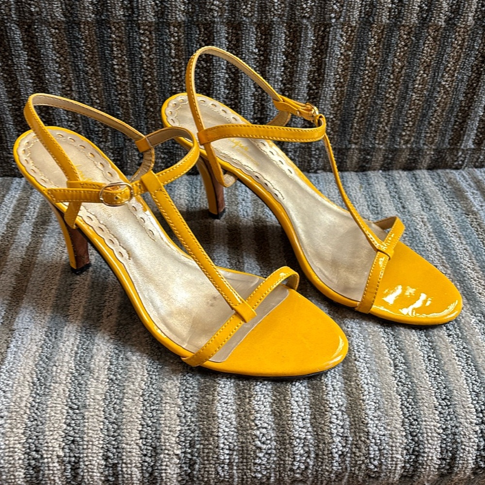 High heeled yellow patent leather sandals, 7, by Nordstrom Boutique